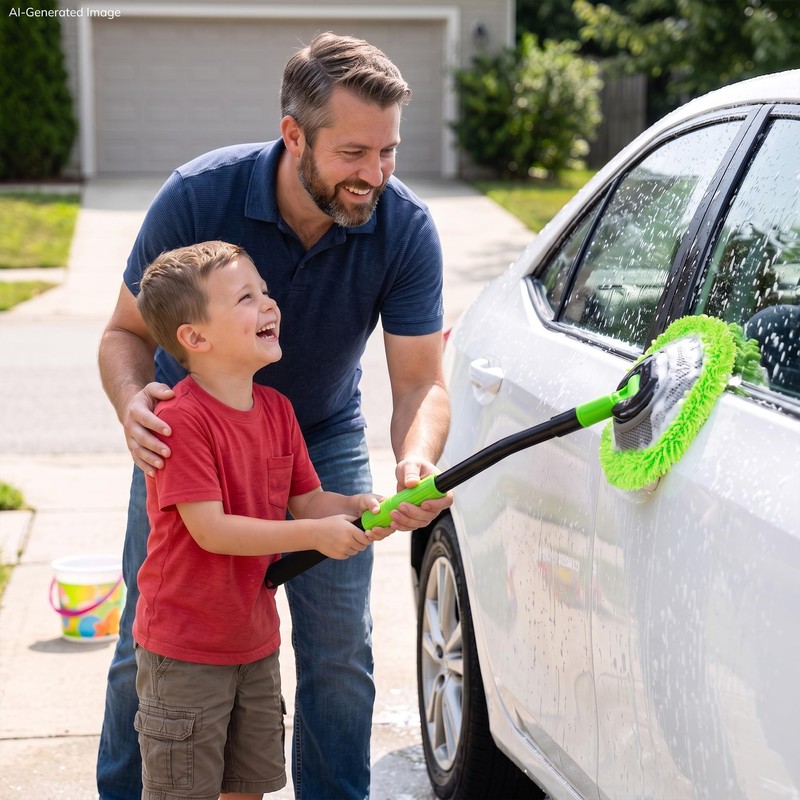 Car Wash Brush Kit, Long Handle, Microfiber Wash Mop, 15°