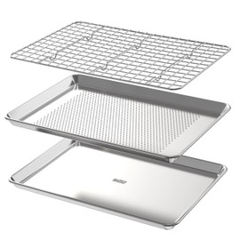 Baking Sheet with Rack Baker's Secret Pure Aluminum Non Toxic PTFE, PFAS, PFOA, BPA Free Baking Pans Set, 100% Recycled, 3pcs Bakeware Set Baking Pans Cookie Sheets 18"