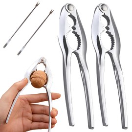Nutcracker, 2 pieces nutcracker, walnut, nutcracker, hazelnut, hazelnut cracker, for nuts, shellfish, seafood, crab legs, with non-slip handle and 2 pieces stainless steel forks