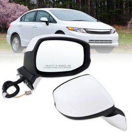 Lqito Right Passenger Side Mirror Compatible With 2012 2013 2014 2015 Honda CIVIC With Manual Folding Power Glass Non-Heated Without Turn Signal White Replace#76202TR0A01(3Pins)