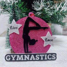 Live Love Gymnastics Christmas Ornament 2024 Acrylic Glitter 2 Layers for Girls, Custom Gymnast Tumbling Ornaments for Christmas Tree Decorations, Xmas Gifts for Gymnast Girl Gymnastics Athletes Coach