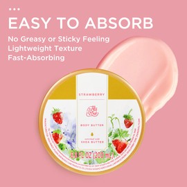 Princess Belle Strawberry Body Butter, Shea Body Butter and Body Moisturizer for Dry Skin, Mens and Womens Body Care, Deep Moisturizing and Softening-200ml(6.8 floz)