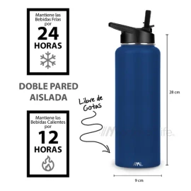 Magma Life Termo para Café y Agua de Acero Inoxidable 40 Oz (1200 ml): Contiene 3 Tapas para Diferentes tipos de Bebidas, Ideal para Mantener la Temperatura Deseada (Azul Marino)
