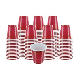 Disposable Shot Glasses - Mini Red Party Cups - 120 Count 2 Ounce - Plastic Shot Cups - Jello Shots - Jager Bomb - Beer Pong - Perfect Size for Serving Condiments, Snacks, Samples and Tastings