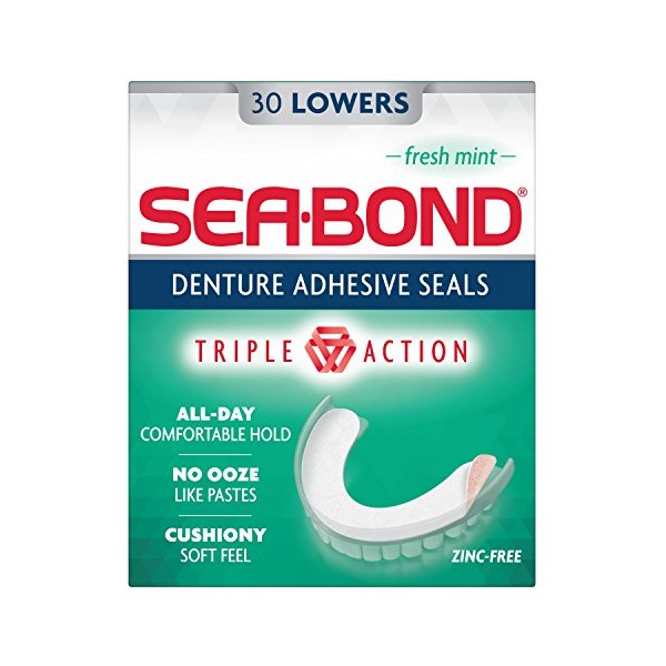 Sea-Bond Secure Denture Adhesive Seals, Fresh Mint Lowers, 30 Count