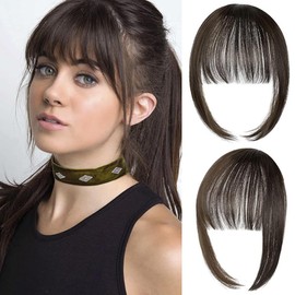 RPAEOY Clip-In Bangs Real Hair Temple Remy Fringe Hair Extensions Fringe Clip in Fringe Real Hair Extensions Fake Bangs One Piece Natural Hair Hairpiece for Women (Black Brown)