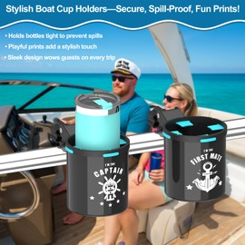 Botepon Marine Boat Rail Cup Holder - Tool-Free Clamp for Bimini Top Rail, Grab Bar & Boat Ladder | Boat Gifts for Men/Women, Boaters Who Have Everything | Pontoon Boat Accessories, PWC & Jet Ski