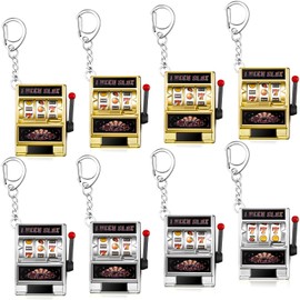 Panelee 8 Pcs Slot Machine Keychain Las Vegas Keychains Mini Casino Key Chains Kawaii Keychain for Christmas Las Vegas Party Gifts (Gold,Silver)