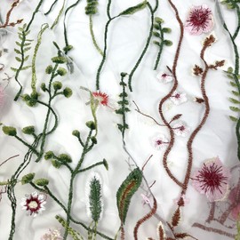 2Yards Embroidered Fabric, Dress Surface New Bohemian Style Bride's Shawl, Gauze Alternative Embroidered Veil with Colorful Embroidered Headdress DIY for Design (White 21inch x 71inch)