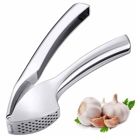 Premium Garlic Press - Super Easy to Use & Clean Garlic Crusher & Mincer - Crush Garlic & Ginger Effortlessly (No Need to Peel) - Built for Life - Strong & Durable (Silver)