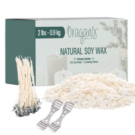 Oraganix Soy Wax DIY Candle Making Kit and Candle Making Supplies - Soy Candle Wax, 100 6-Inch Pre-Waxed Candle Wicks, 2 Metal Centering Devices (45 lb)