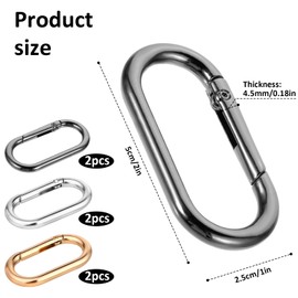 Piriuuo Pack of 6 Oval Spring Carabiner Hooks, Gold Black Silver Ring Carabiner Small Key Ring Mini Snap Hook Spring Split Rings for Key Chain, Bag, Jewellery, DIY Crafts