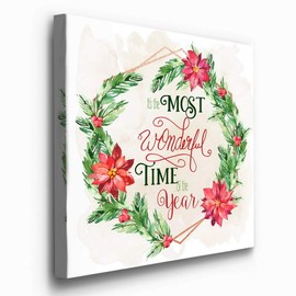 Renditions Gallery Christmas, Canvas Wall Art, Holiday Décor, Angel, Bells, Christmas Tree, Ginger Bread, Egg Nog, Snow Man, Santa, Reindeer -wreath green-10X10