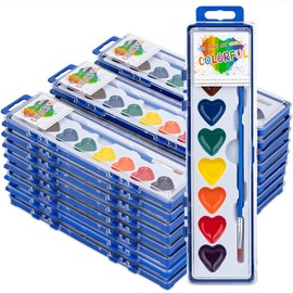 ARTLYMERS 24 Pack Watercolor Paint Set Kids, 8 Washable Heart Shaped Water Colors Paint Sets with Paintbrush for Children, Art Supplies for Preschool Classroom Party Favor Valentines Gifts