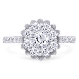 SAVEARTH DIAMONDS Floral Style, Round Cut Sparkling White Cubic Zirconia Cluster Bridal Engagement Promise Ring In 14k White Gold Over Sterling Silver Jewelry For Women Gifts For Her-7