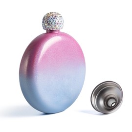 SPDYCESS Luxury Stainless Steel Hip Flask Small 5oz Round Glitter Women Hip Flask with Funnel of Alcohol for Wedding Travel Party