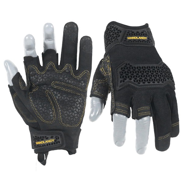 HANDLANDY Fingerless Framer Work Gloves for Men, Utility Grip Paded