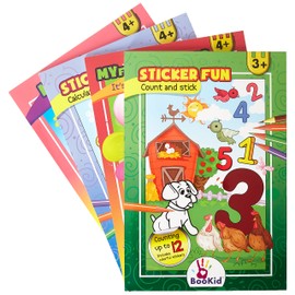Activity Books for Kids Age 3-4 - Pack of 4 Includes It's Fun to Color by Color, How to Solve a Maze, Calculate and Stick, Count and Stick