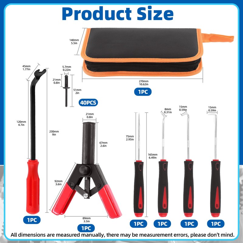Glarks 46Pcs Plastic Poly Rivet Gun Set with 40Pcs Assorted