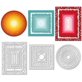 INFUNLY Pack of 3 Frame Cutting Dies for Card Making, Label Cutting Dies Round Square Rectangular Frame Cutting Dies Layer Background Lace Cutting Dies for DIY Scrapbooking and Photo