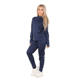janisramone® Womens Tracksuit Set, Plain Long Sleeve Crew Neck Jumper, Drawstring Elasticated Waist Women Joggers, 2 Pcs Co-ord Gym Set Women, Lounge Wear Sets for Women UK Navy