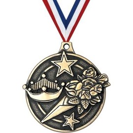 Gold Beauty Pageant Medals - 2" 3D Beauty Queen Award Medals with Neck Ribbon - 5 Pack Prime