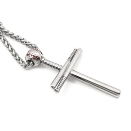 Gungneer Cross Baseball Bat Pendant Necklace Stainless Steel Wheat Chain Baseball Jewelry Accessory for Men Women