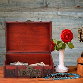Cocoarm Classic Decorative Vintage Wooden Storage Box, Small Size Treasure Chest Box Desktop Storage Box for Books, Jewelry, Documents