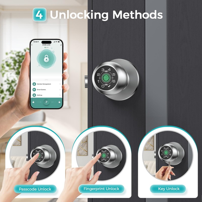 HEI LIANG Fingerprint Smart Door Knob with Fingerprint & Keypad,
