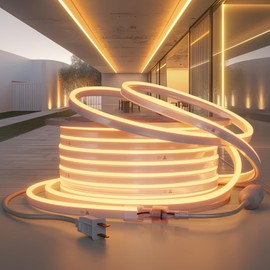 HRGXYUN LED Neon Rope Light, 98ft LED Neon with Dimmable,LED Neon Strip Light Outdoor Waterproof,ETL Listed Warm White Led Rope Lights for Supermarket,High Building, Party,110v(dimmer not Included)