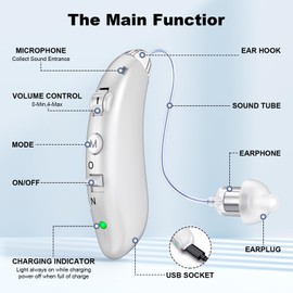Behind-the-ear hearing aid for Seniors, hearing loss compensation amplifiers for adults, rechargeable noise reduction hearing aids (Silver)