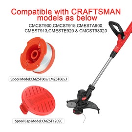 Cilivo CMZST065/CMZST0653 String Trimmer Line 30 Feet 0.065-inch Compatible with Craftsman Models CMCST900, CMESTE920,CMEST913, CMESTA900,12-Pack (10-Line Spool + 1 Cap+1 Spring)