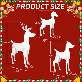 3 Pieces Christmas Outdoor Decorations Large Reindeer Yard Sign 56 42 31in White PVC Christmas Deer Silhouette Deer Family Christmas Reindeer Xmas Yard Display for Holiday Yard Patio Lawn Garden Decor