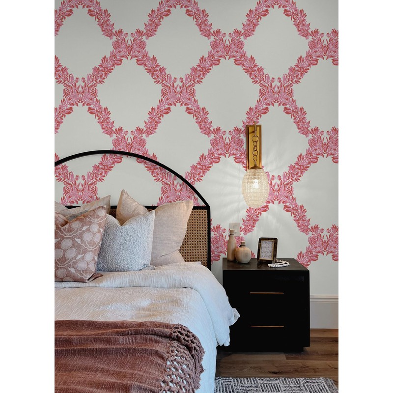 Scalamandre Valentino Wreath Peel & Stick Wallpaper, Pink