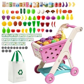 Jovow - Juego de 102 carros de compras para niños con alimentos y accesorios, juego de simulación perfecto y juegos de rol, cocina de juguete, para re