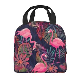 JIMOWANG Pink Flamingos Portable Lunch Bag Compact Tote Bag Reusable Lunch Box Container for School Office Work