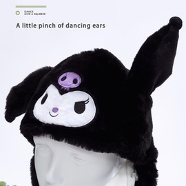 ZONESTA Plush Ear Moving Jumping Hat,Cute Fluffy Cap, Soft Warm HeadWear,Bunny Hat Christmas Holiday Party Gift for Boys Girls Black