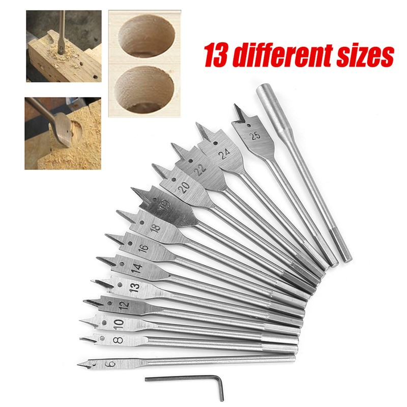 15pcs Carbon Steel Hex Shank Spade Flat Wood Drill Bit