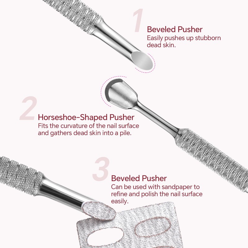 KADS Upgraded Dual-Ended Stainless Steel Nail Cuticle Pusher and Cleaner