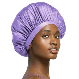 Stay On Satin Never Dry Extra Large Satin Edge Bonnet for Sleep (Lilac)