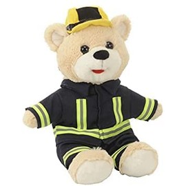ESouvenirs Plush Fireman Bear Approx. 27 cm with Fire Brigade Uniform and Fire Helmet, Cuddly Teddy Bear as Joke Items, Collectable Figures Soft Toy Made of Plush Toy