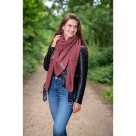 KNIT FACTORY - Jaida Triangular Scarf - Women's Knitted Scarf with Wool - High Quality - XXL Scarf - 190 x 85 cm, cappuccino