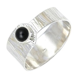 JEWELSTREZORO Schwarzer Onyx Edelstein-Bandring für Herren und Damen, alle Größen, 925er-Sterlingsilber, handgefertigter Geschenkartikel, Schmuck TSR135M_65 (20.7)