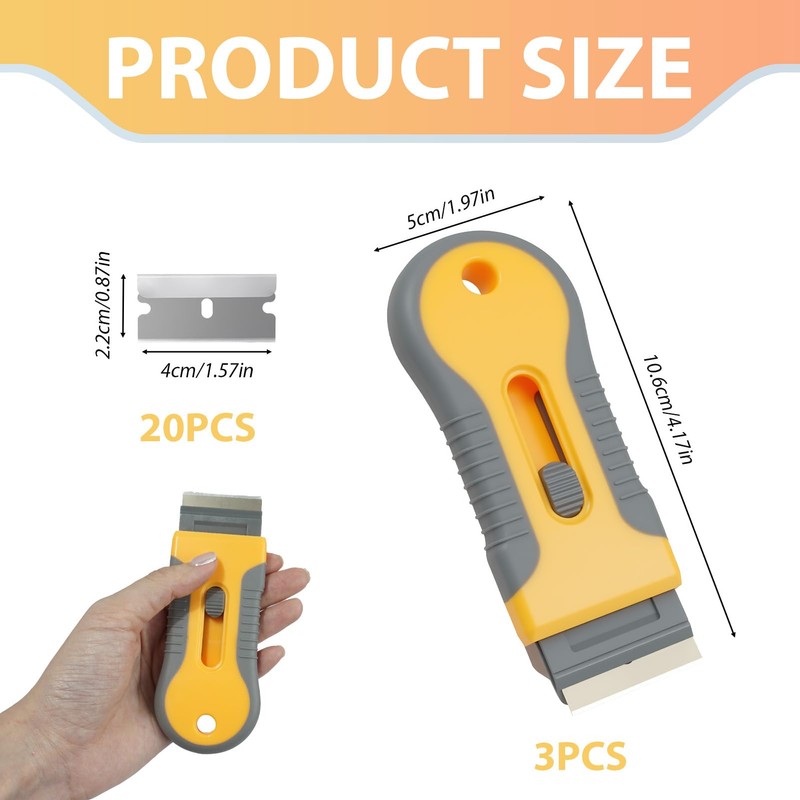 EBQOSK 3 Pack Razor Scraper with 20 Extra Blades, Sticker