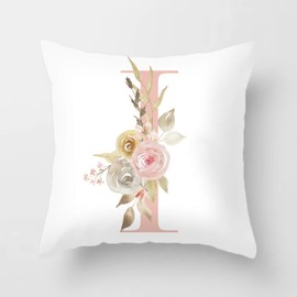 English Alphabet I Decorative Throw Pillow Covers Letter I Floral Pillow Cases White Velvet Soft Square Initial Cushion Covers Outdoor Sofa Couch Bedding Home Pillow Protectors 16x16 (I)