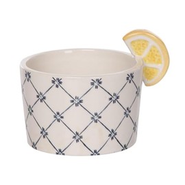 Transpac Decorative Functional Kitchen Dining Tabletop 4.5 Inch Ceramic Serving Dish Bowl White Blue and Yellow Lemon Wedge
