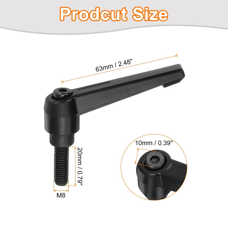 sourcing map 3Pcs M8 x 20mm Adjustable Knobs Handle Male
