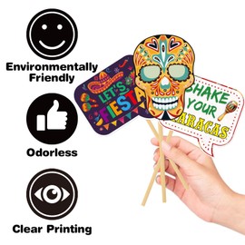 Fiesta Photo Booth Props - 24 Piece Let's Fiesta Mexican Party Photo Prop Face Masks Party Favors Selfie Props Cactus Guitar Maraca Party Supplies