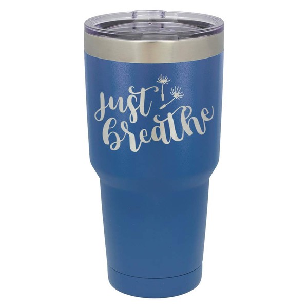 JUST BREATHE Blue 30 oz Tumbler With Straw and Slide
