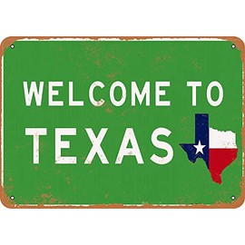 Signs 12 x 16 Tin Sign - Welcome to Texas - Metal Sign Vintage Look Garage Man Cave Retro Wall Decor